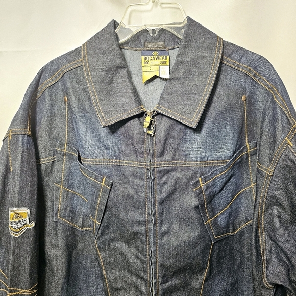 Vintage Y2k Rocawear Mens Cotton Zip-up Dark Blue Denim Jean Jacket Size XL - Picture 5 of 9